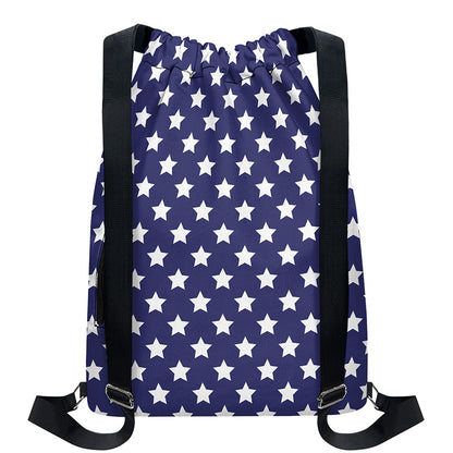 Blue And White USA Star Pattern Print Drawstring Backpack
