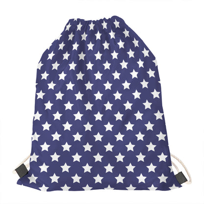 Blue And White USA Star Pattern Print Drawstring Bag