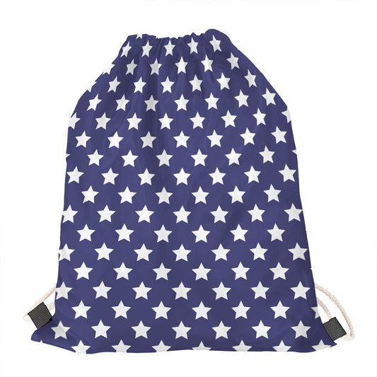 Blue And White USA Star Pattern Print Drawstring Bag