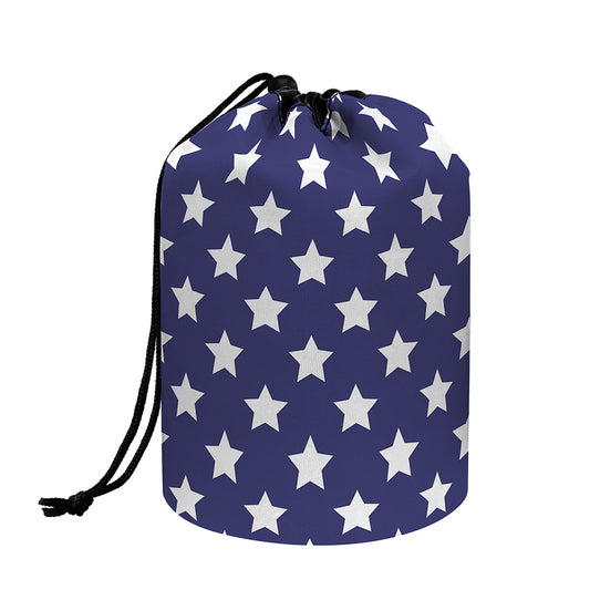 Blue And White USA Star Pattern Print Drawstring Makeup Bag