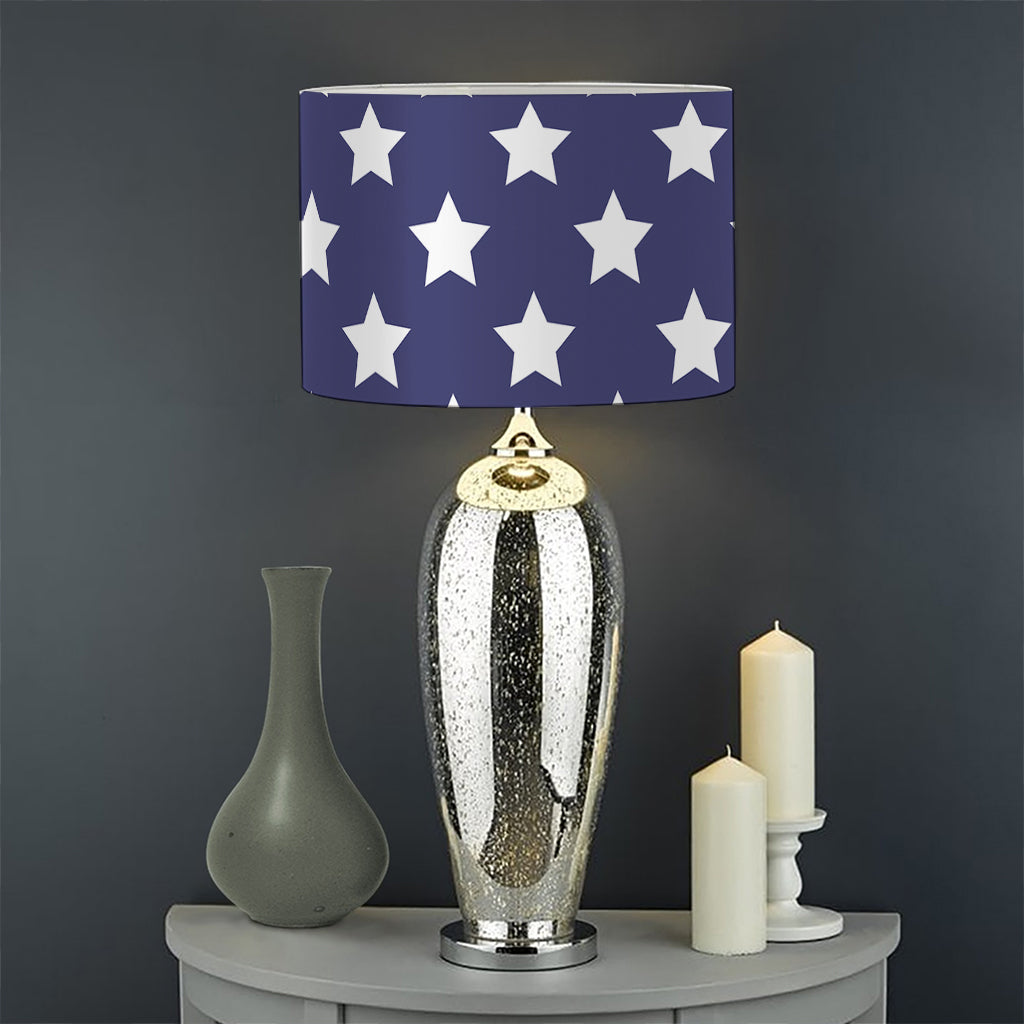 Blue And White USA Star Pattern Print Drum Lamp Shade