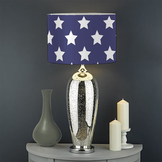 Blue And White USA Star Pattern Print Drum Lamp Shade