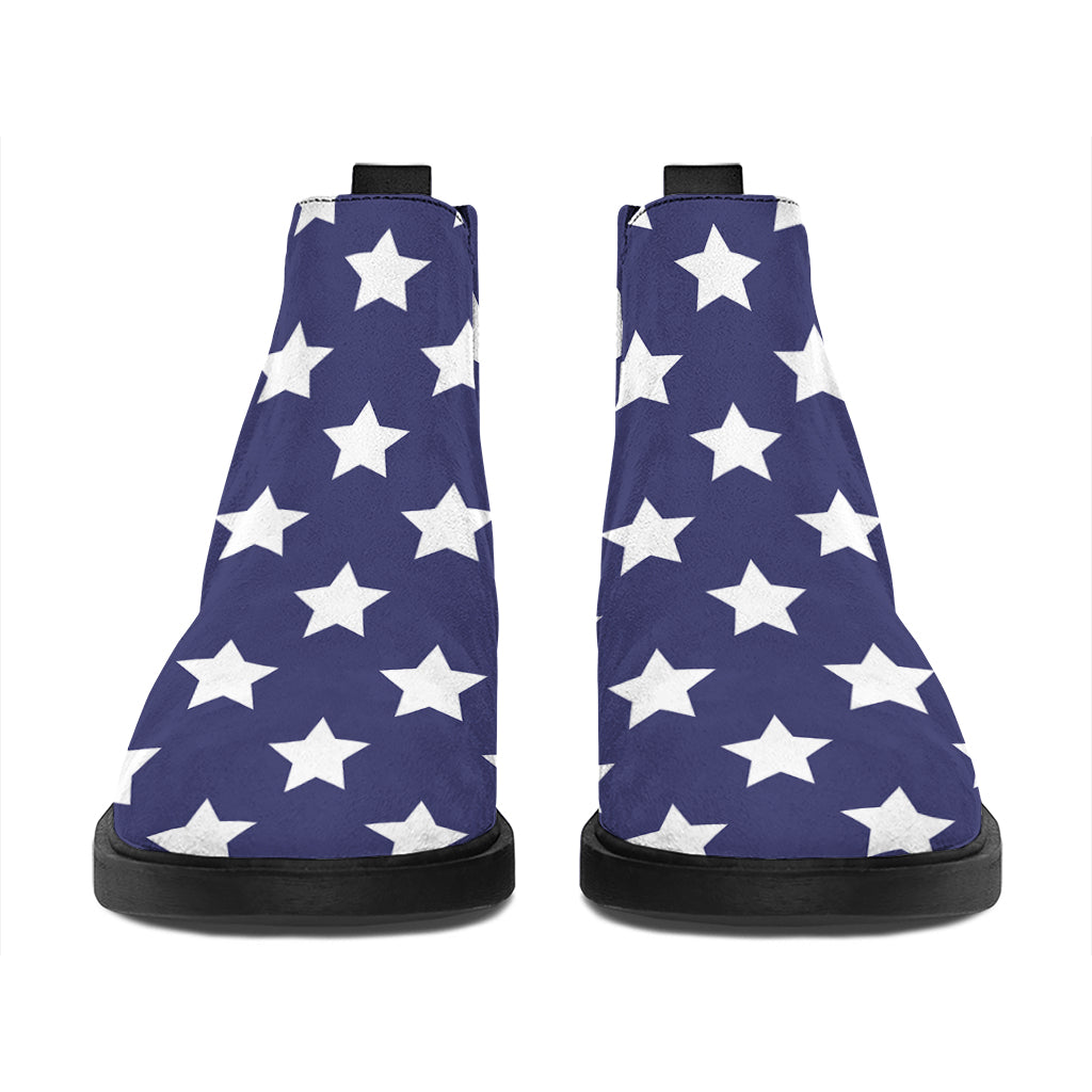 Blue And White USA Star Pattern Print Flat Ankle Boots