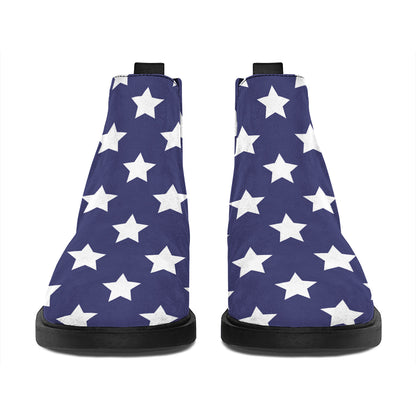 Blue And White USA Star Pattern Print Flat Ankle Boots