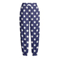 Blue And White USA Star Pattern Print Fleece Lined Knit Pants