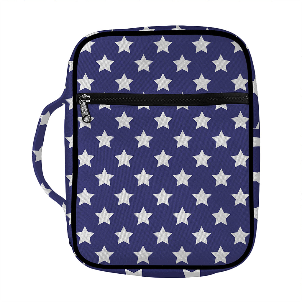 Blue And White USA Star Pattern Print Front Pocket Bible Bag