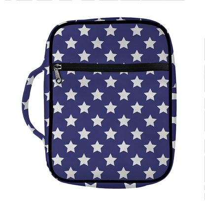 Blue And White USA Star Pattern Print Front Pocket Bible Bag