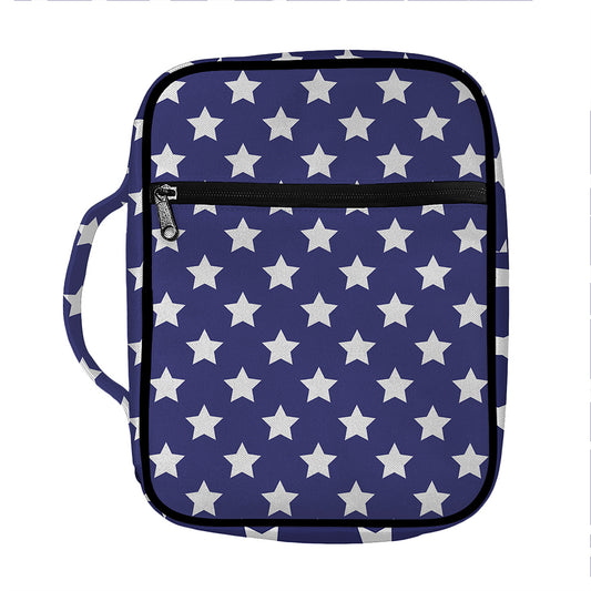 Blue And White USA Star Pattern Print Front Pocket Bible Bag
