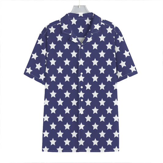 Blue And White USA Star Pattern Print Hawaiian Shirt