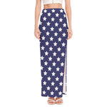 Blue And White USA Star Pattern Print High Slit Maxi Skirt