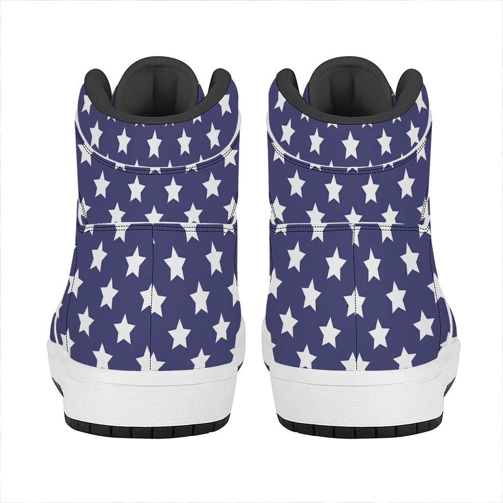 Blue And White USA Star Pattern Print High Top Leather Sneakers