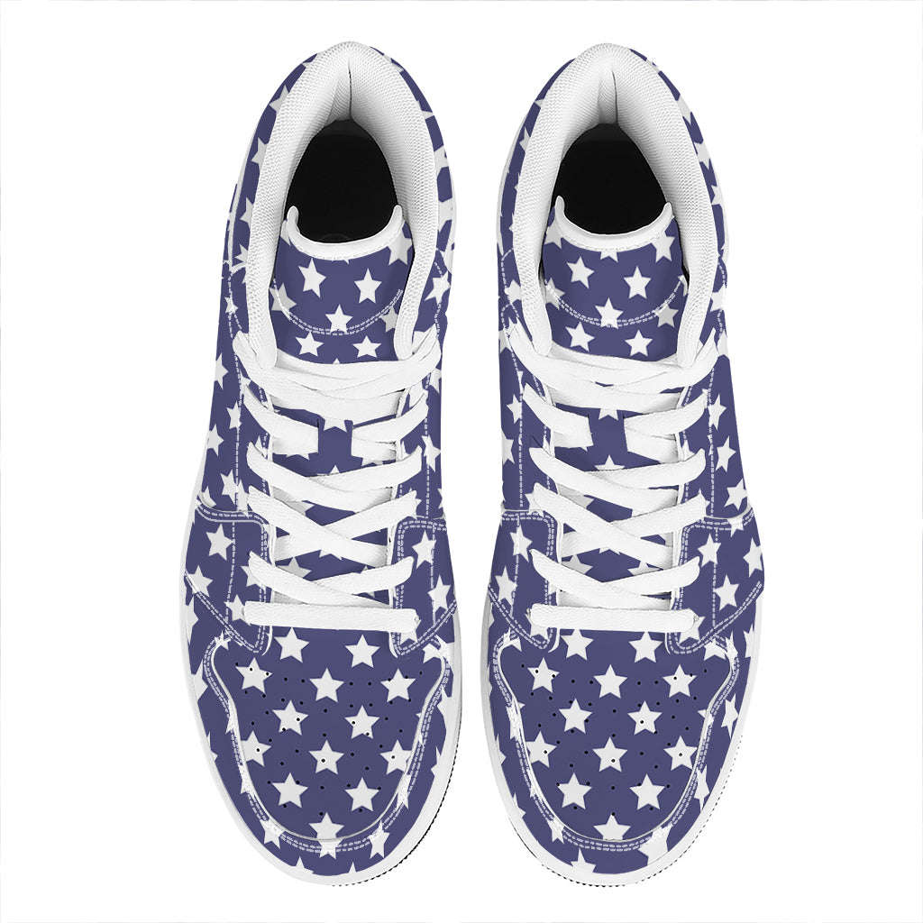 Blue And White USA Star Pattern Print High Top Leather Sneakers