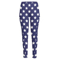 Blue And White USA Star Pattern Print High-Waisted Pocket Leggings