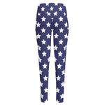 Blue And White USA Star Pattern Print High-Waisted Pocket Leggings