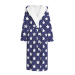 Blue And White USA Star Pattern Print Hooded Bathrobe