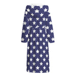 Blue And White USA Star Pattern Print Hooded Bathrobe