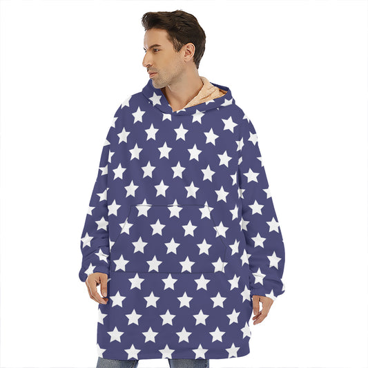 Blue And White USA Star Pattern Print Hoodie Blanket