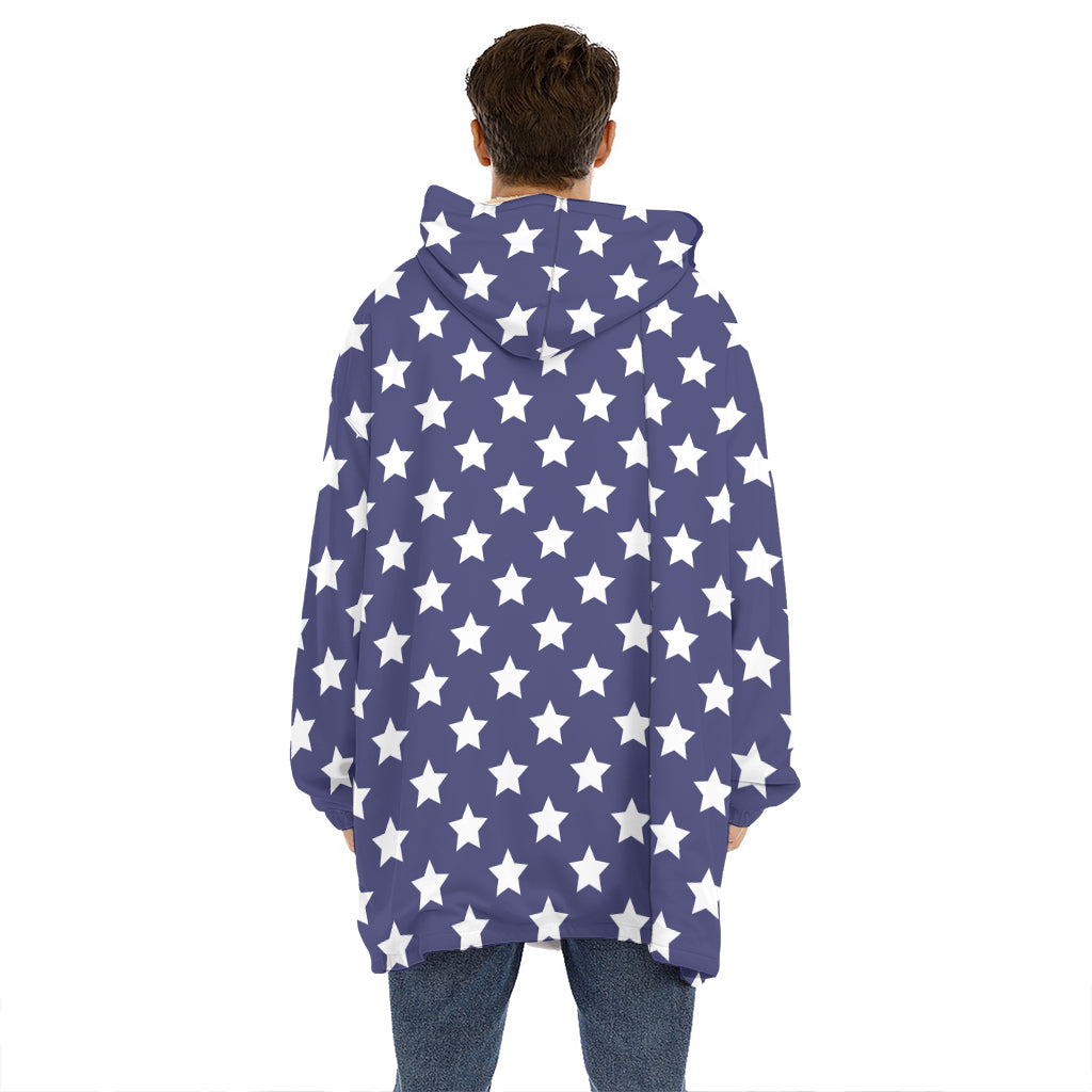Blue And White USA Star Pattern Print Hoodie Blanket