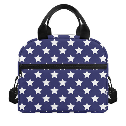 Blue And White USA Star Pattern Print Insulated Lunch Bag