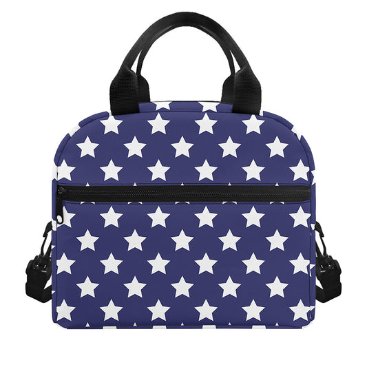Blue And White USA Star Pattern Print Insulated Lunch Bag