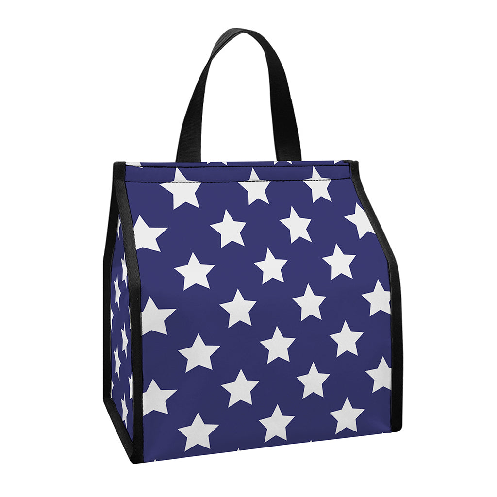Blue And White USA Star Pattern Print Insulated Lunch Tote