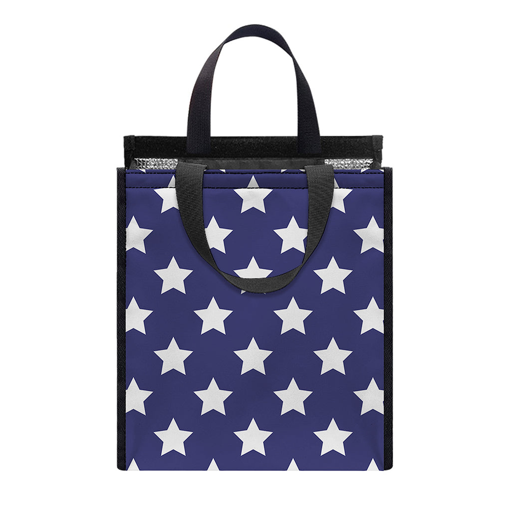Blue And White USA Star Pattern Print Insulated Lunch Tote