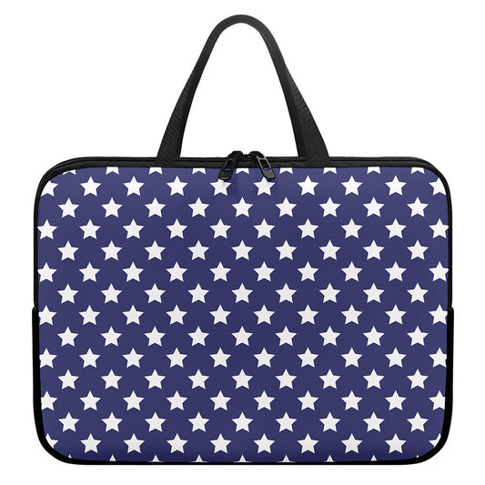 Blue And White USA Star Pattern Print Laptop Sleeve With Handle