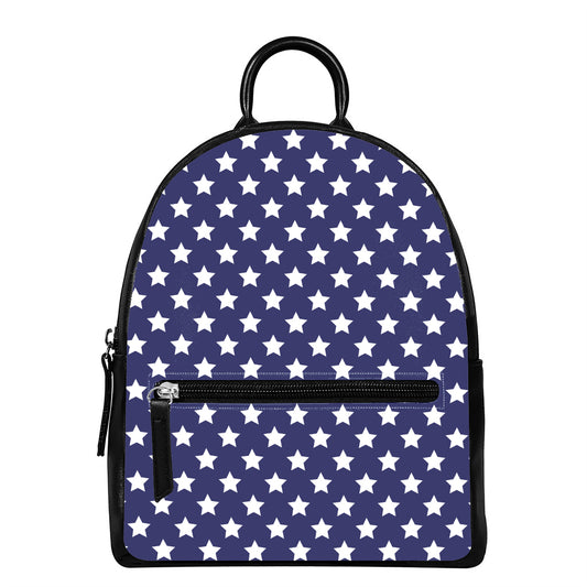 Blue And White USA Star Pattern Print Leather Backpack