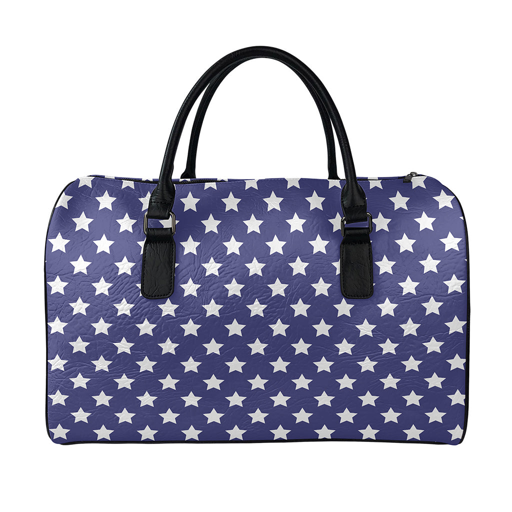 Blue And White USA Star Pattern Print Leather Duffle Bag