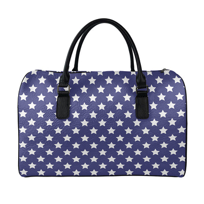 Blue And White USA Star Pattern Print Leather Duffle Bag