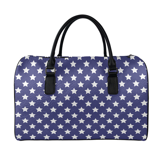 Blue And White USA Star Pattern Print Leather Duffle Bag