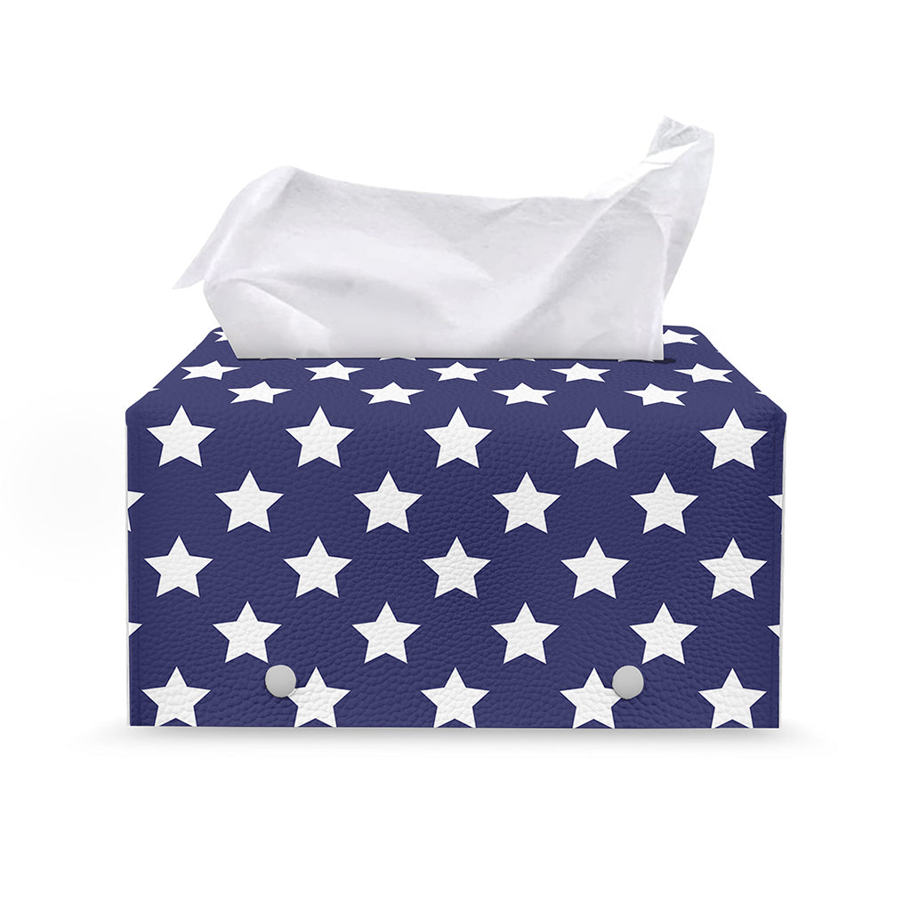 Blue And White USA Star Pattern Print Leather Tissue Box Cover