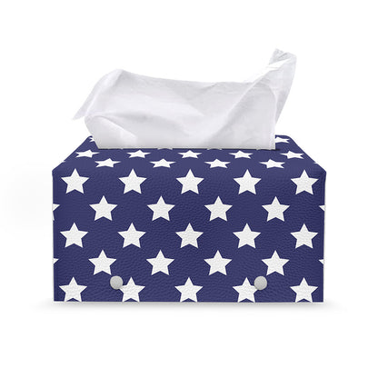 Blue And White USA Star Pattern Print Leather Tissue Box Cover