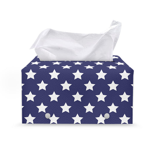 Blue And White USA Star Pattern Print Leather Tissue Box Cover
