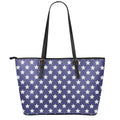 Blue And White USA Star Pattern Print Leather Tote Bag With Zipper