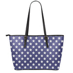 Blue And White USA Star Pattern Print Leather Tote Bag