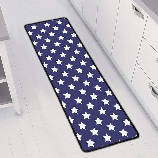 Blue And White USA Star Pattern Print Long Kitchen Mat