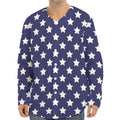 Blue And White USA Star Pattern Print Long Sleeve Baseball Jersey
