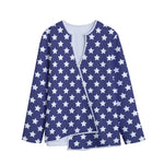 Blue And White USA Star Pattern Print Long Sleeve Short Coat