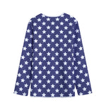 Blue And White USA Star Pattern Print Long Sleeve Short Coat