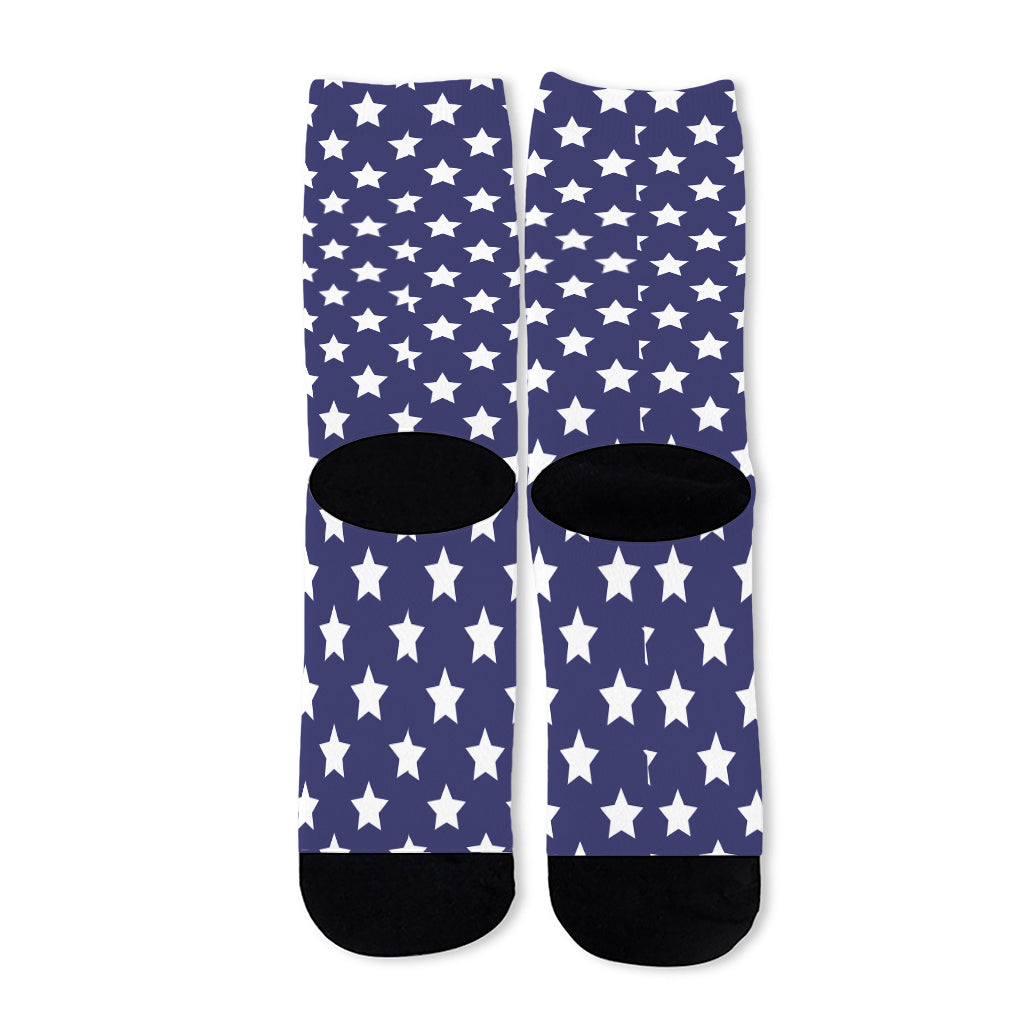 Blue And White USA Star Pattern Print Long Socks