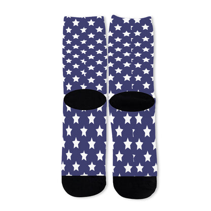 Blue And White USA Star Pattern Print Long Socks