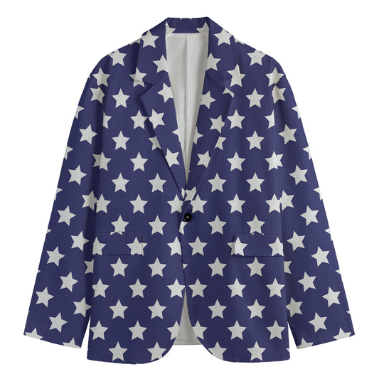 Blue And White USA Star Pattern Print Men's Blazer