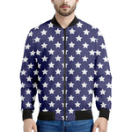 Blue And White USA Star Pattern Print Men's Bomber Jacket