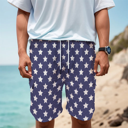 Blue And White USA Star Pattern Print Men's Cargo Shorts