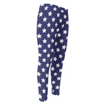 Blue And White USA Star Pattern Print Men's Compression Pants