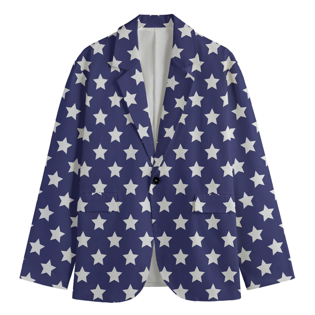 Blue And White USA Star Pattern Print Men's Cotton Blazer