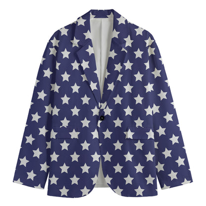 Blue And White USA Star Pattern Print Men's Cotton Blazer