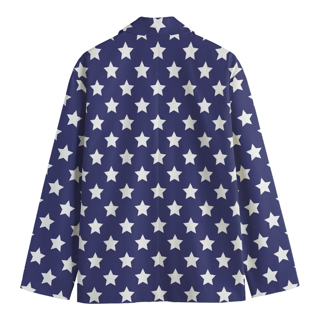 Blue And White USA Star Pattern Print Men's Cotton Blazer