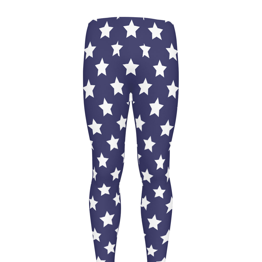 Blue And White USA Star Pattern Print Men's leggings